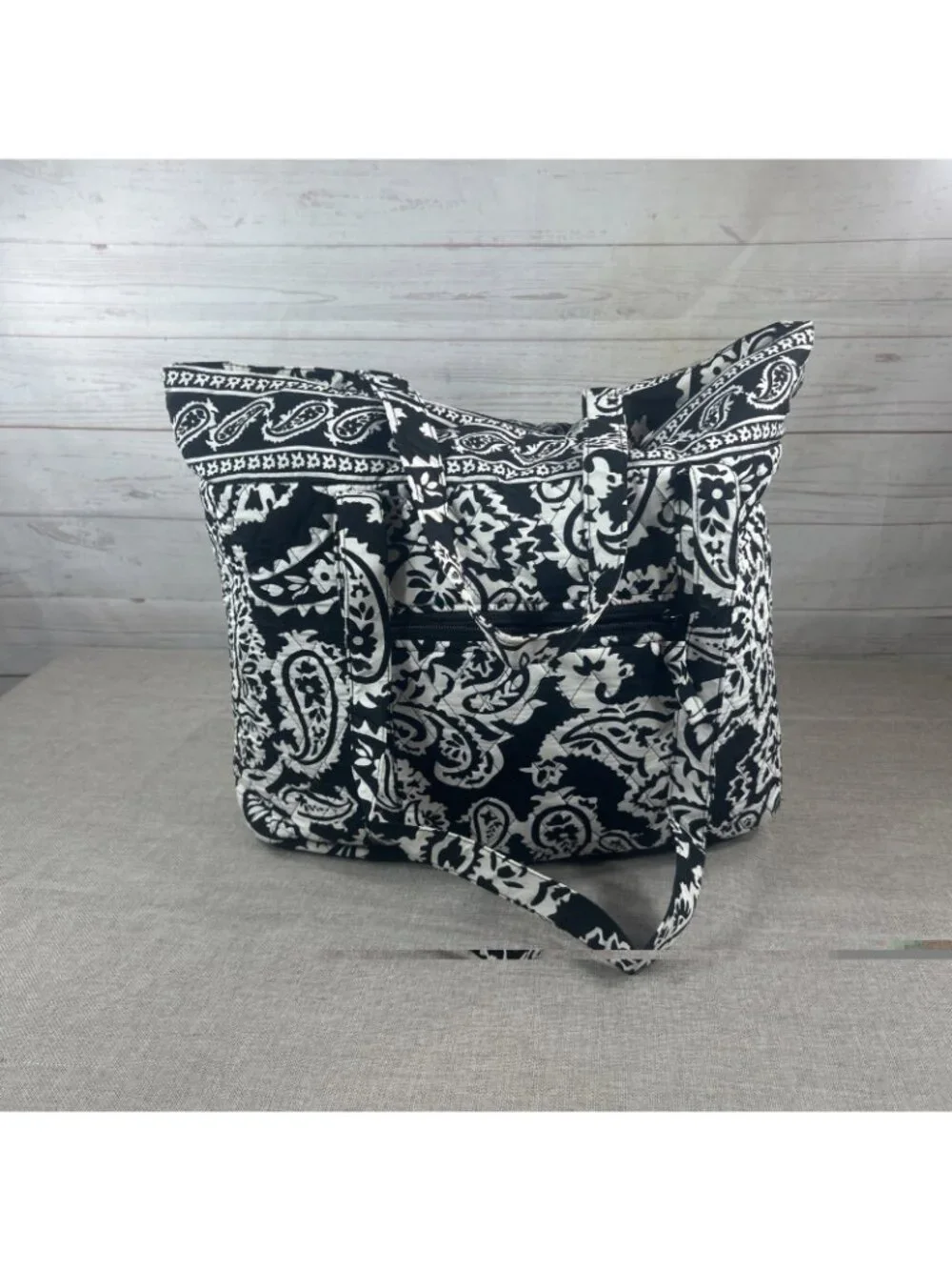 Unbranded Black White Paisley Floral Zip Tote W/ Sides Diaper Travel Work Bag